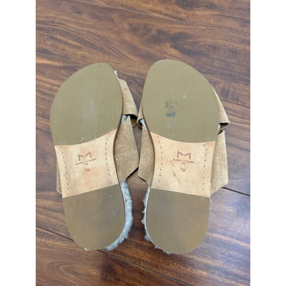 Marc Fisher LTD Women's Canna Shearling Slide‎ Sandals Size 7 Suede Leather Chia - Picture 10 of 11